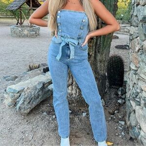 Denim Strapless Jumpsuit
